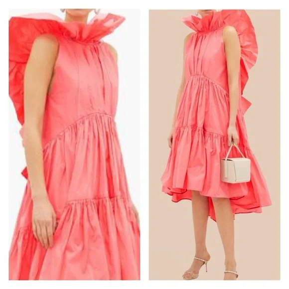 ROKSANDA Alessia dress ruffle coral peach salmon UK 6 US 2 oversize tiered NWT